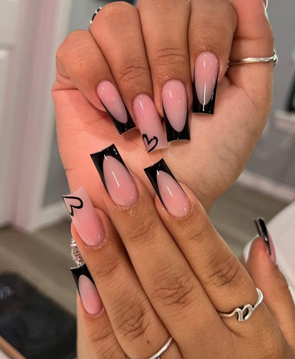 Black French Tip Heart Nails