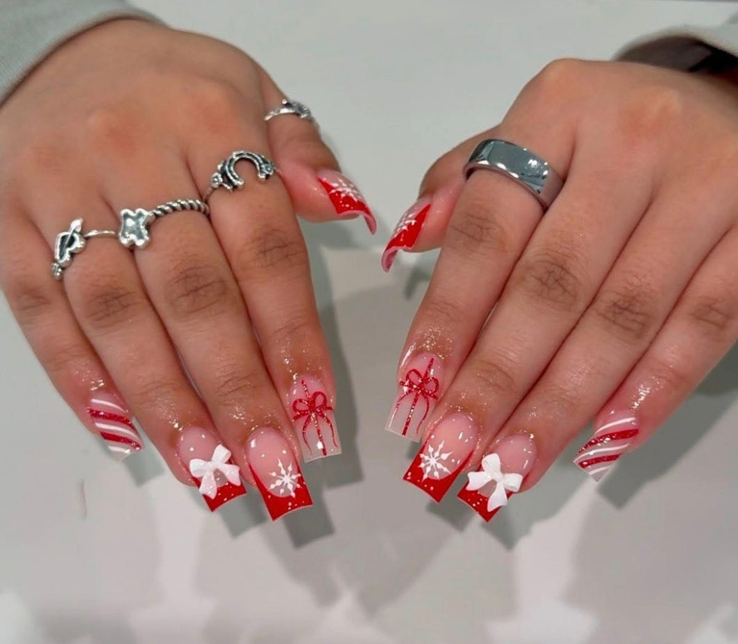 Red Bowtie Holiday Nails