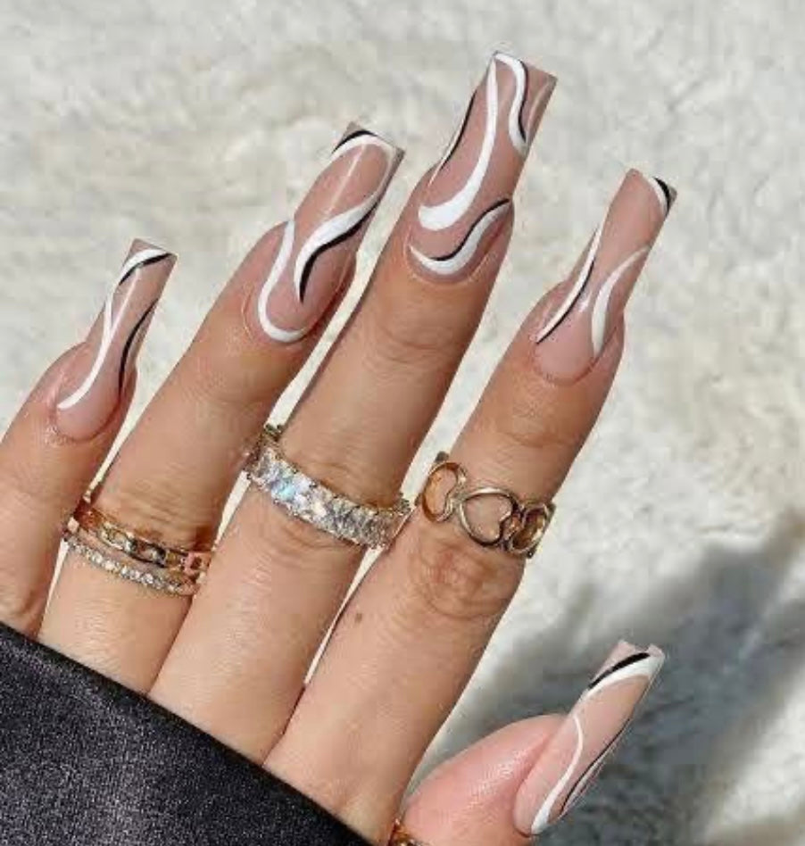 Black & White Abstract Swirl Nails