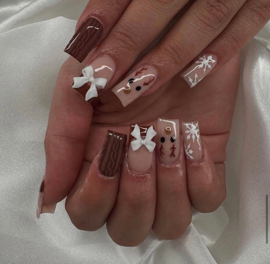 Brown Reindeer Sweater Holiday Nails