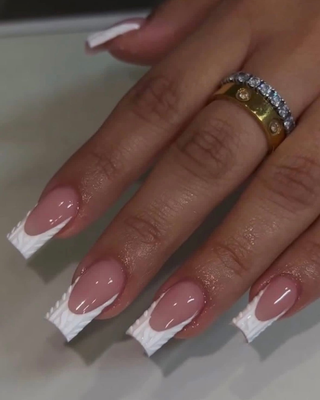 White Sweater Christmas Frenchtip Nails