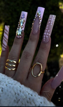 Load image into Gallery viewer, Pink &amp; Gold Bling Snowflake Nails
