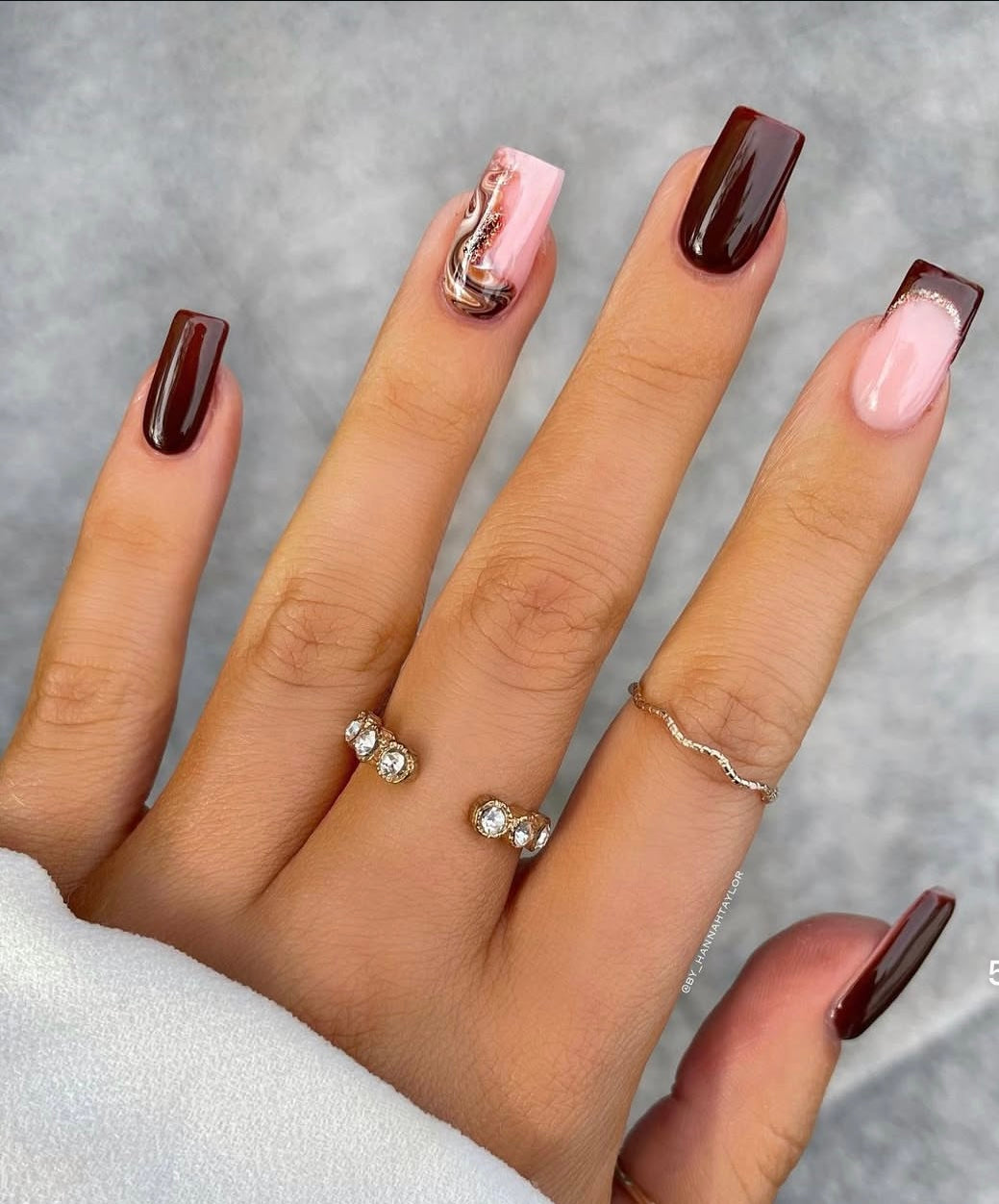 Brown Marble Sparkle Nails