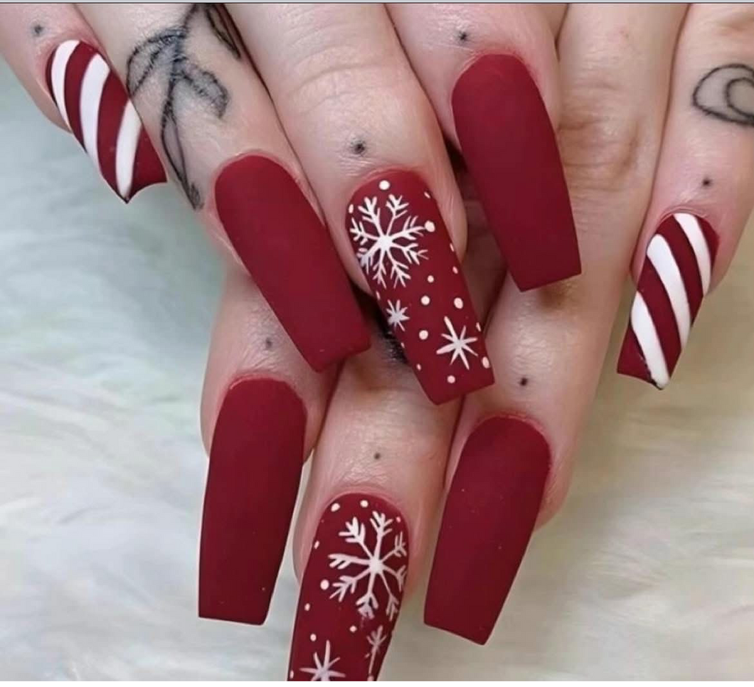 Red Snowflake Christmas Nails