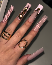 Load image into Gallery viewer, Pink &amp; Gold Bling Snowflake Nails
